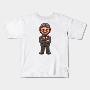 Cute Man Arm Folding Pose Cartoon Kids T-Shirt